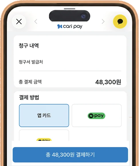 카리페이 결제 화면